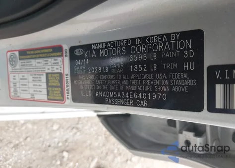2014 Kia Rio Lx from USA, damaged, VIN KNADM5A34E6401970